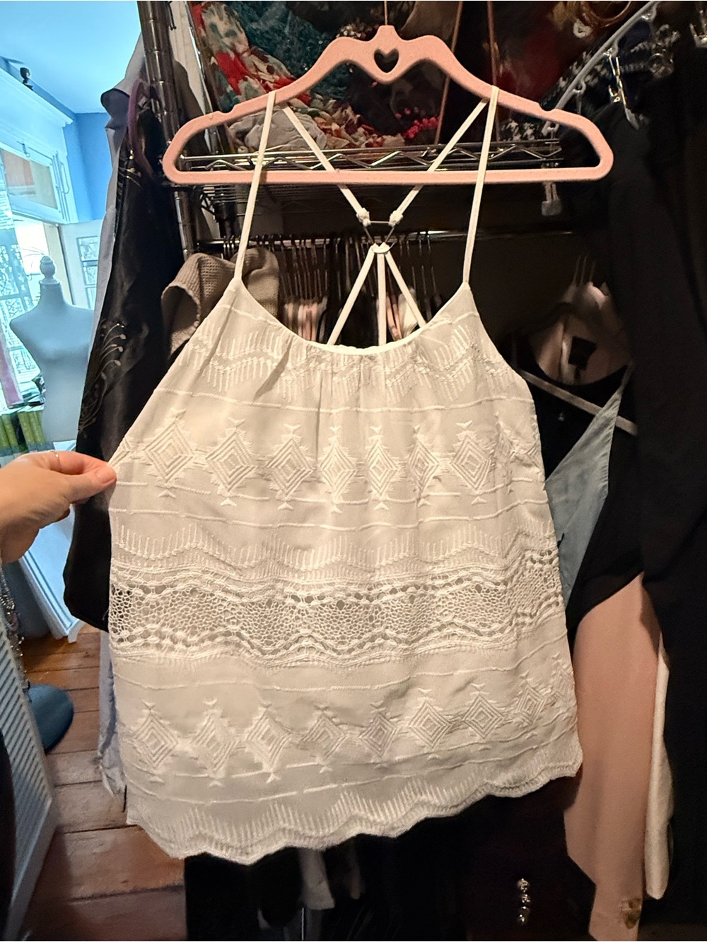 Doe & Rae White Lace-Panel Strappy Camisole